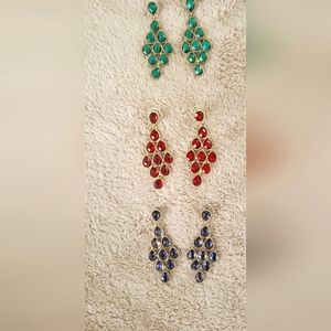 Set of 3 Pair Faux gemstone chandalier earrings